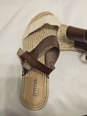 JustFab Brown and Cream Espadrille Slide Sandals